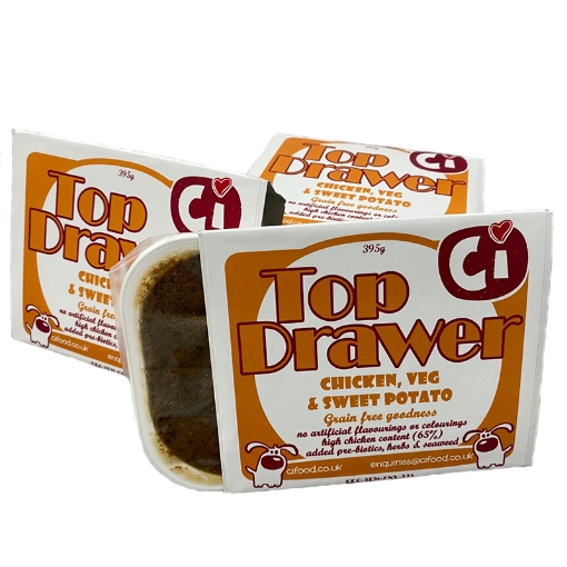 image of Top Drawer chicken & sweet potato grain free wet food for sensitive stomachs, click through to buy