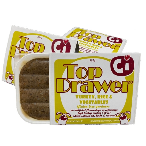 Image of Top Drawer turkey & rice wet dog food for sensitive stomachs, click through to buy