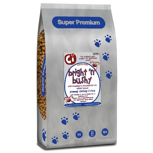 Image of Bright & Bushy natural, hypoallergenic turkey & rice dog food